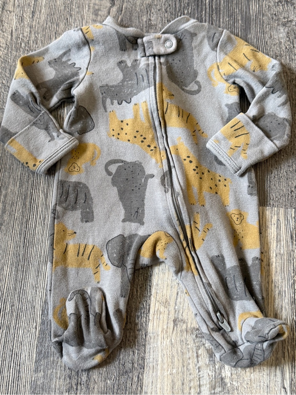 Carter’s Newborn Animal Print 2-Way Zip Footed Sleeper Gray Safari Pajamas